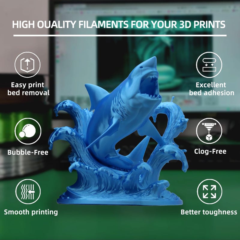 HP3DF PLA Filament, Silk PLA, 3D Printer Filament, PLA Filament 1.75mm Dimensional Accuracy +/- 0.02mm, 1KG Spool (2.2 lbs), Fit Most FDM Printer (Silk Blue) - Image 2